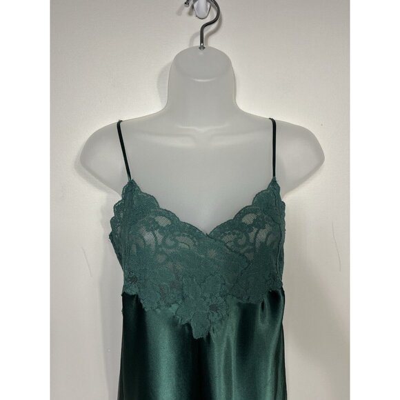 Victoria Secret Satin Dress Women Small Green Maxi Slip Dress Y2K Lace Trim - Picture 2 of 8